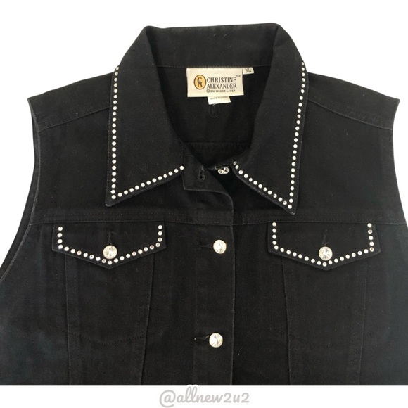 β’ New Christine Alexander Black Bejeweled Jean Vest Size XL Youβll sparkle! - Picture 3 of 16